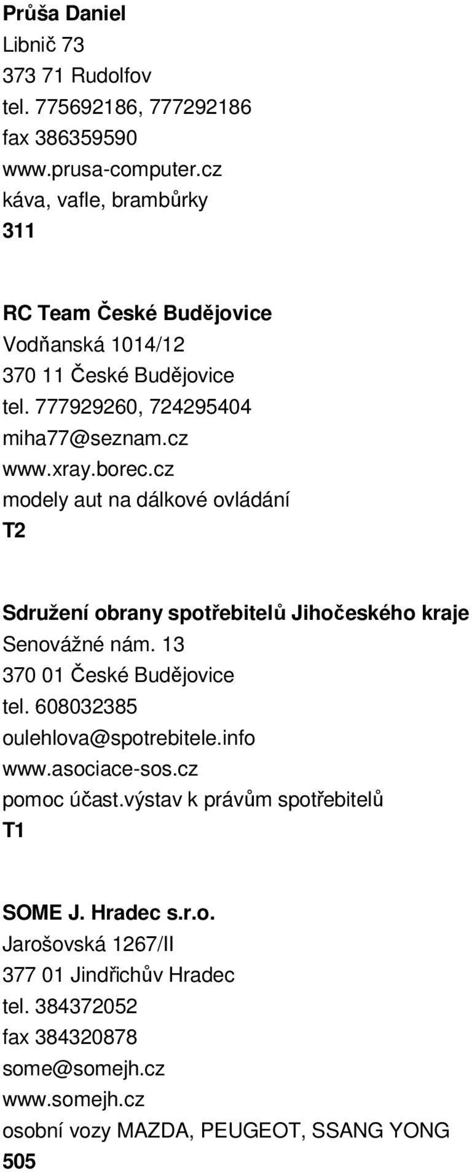 cz modely aut na dálkové ovládání T2 Sdružení obrany spotřebitelů Jihočeského kraje Senovážné nám. 13 tel. 608032385 oulehlova@spotrebitele.info www.