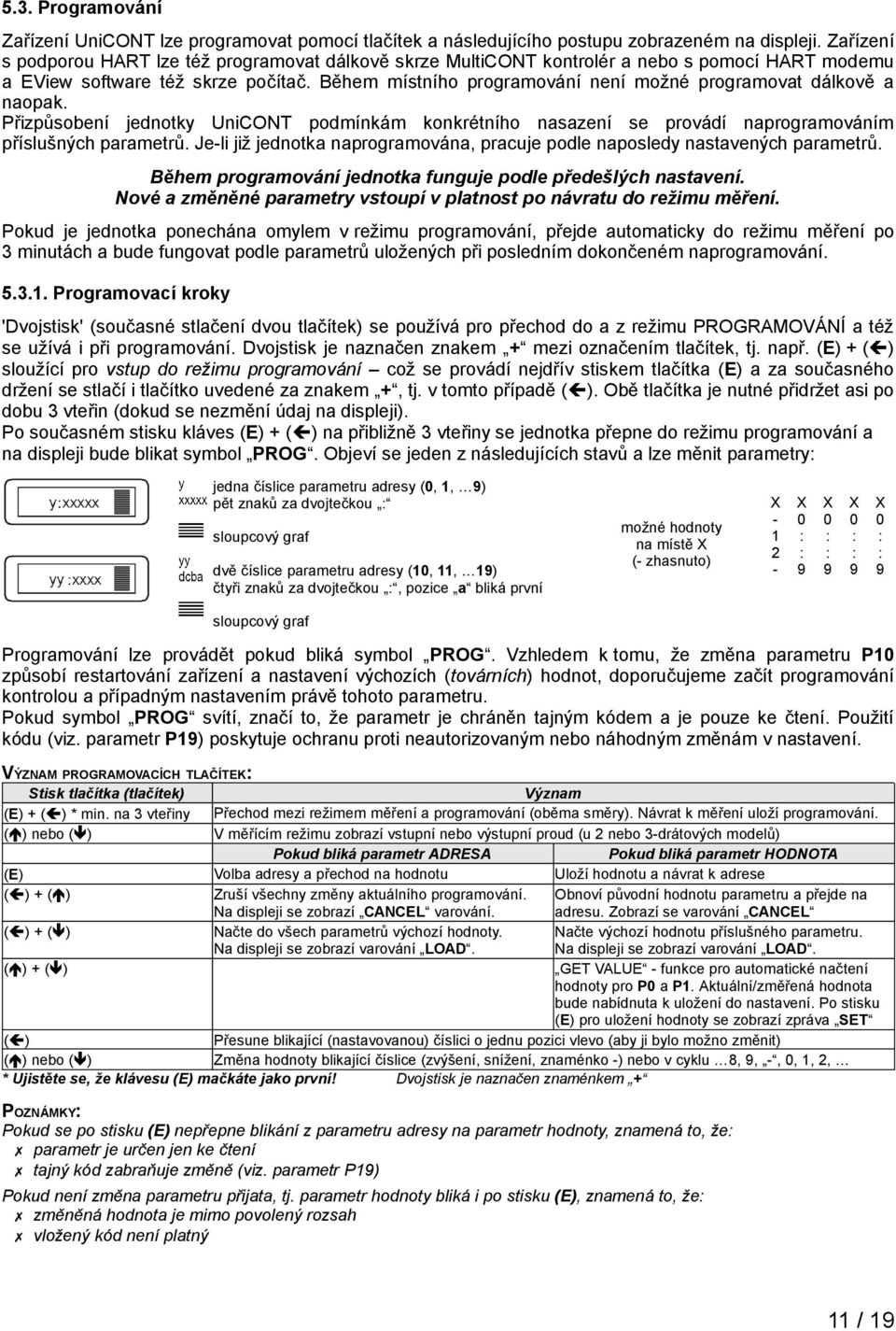 Během místního programování není možné programovat dálkově a naopak. Přizpůsobení jednotky UniCONT podmínkám konkrétního nasazení se provádí naprogramováním příslušných parametrů.