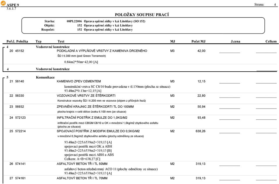 13m=12,15 [A] 22 56330 VOZOVKOVÉ VRSTVY ZE ŠTĚRKODRTI M3 22,80 Konstrukce vozovky ŠD I tl.