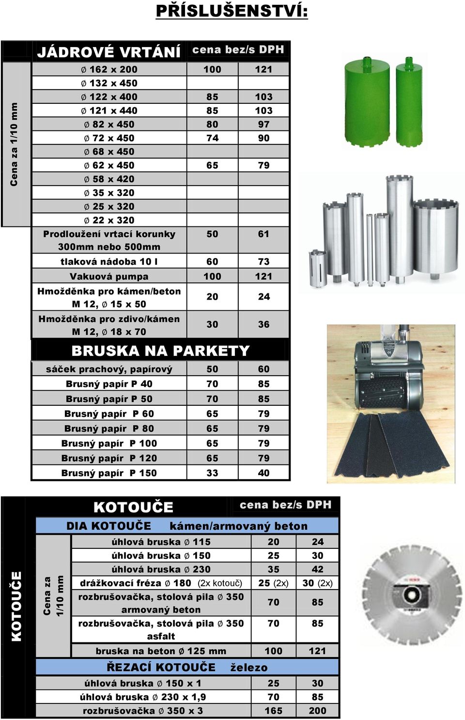 12, 18 x 70 20 24 30 36 BRUSKA NA PARKETY áček prachový, papírový 50 60 Bruný papír P 40 70 85 Bruný papír P 50 70 85 Bruný papír P 60 65 79 Bruný papír P 80 65 79 Bruný papír P 100 65 79 Bruný papír