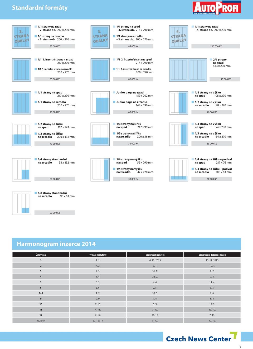 inzertní strana na zrcadlo 200 x 270 mm 1/1 2. inzertní strana na spad 217 x 290 mm 1/1 2.