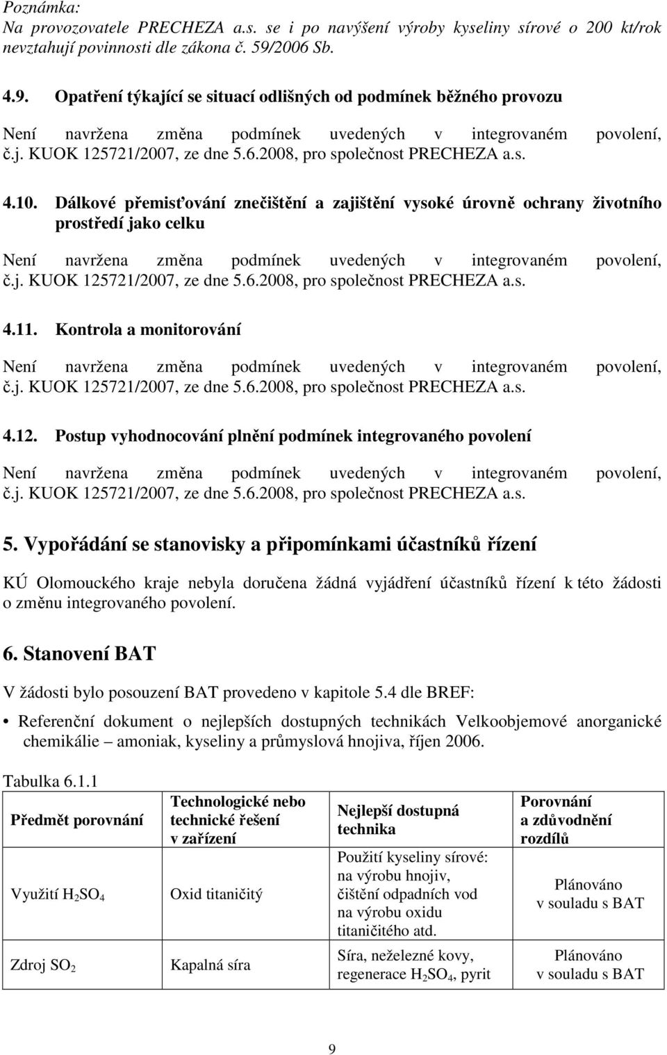 Kontrola a monitorování 4.12. Postup vyhodnocování plnění podmínek integrovaného povolení 5.