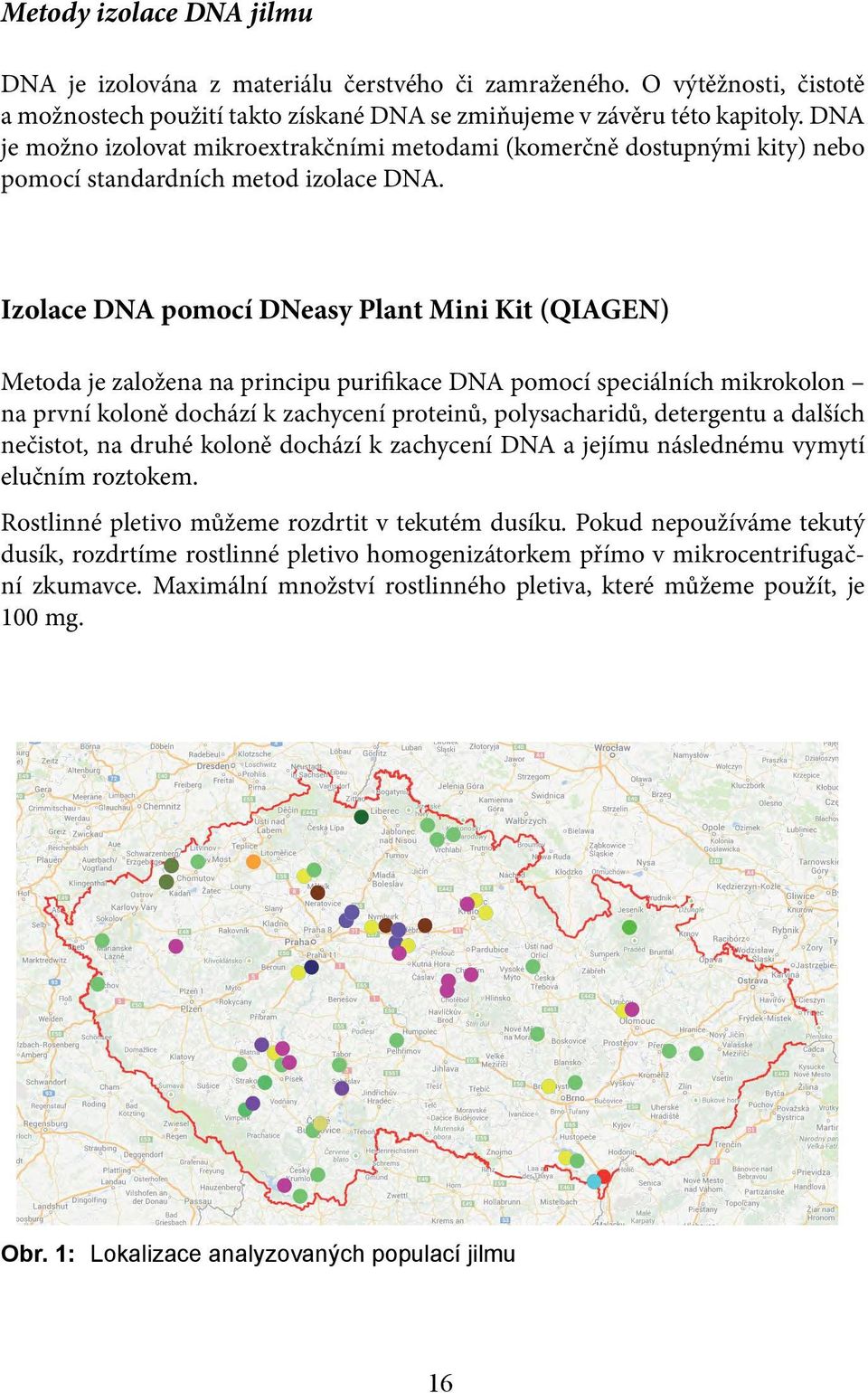 Izolace DNA pomocí DNeasy Plant Mini Kit (QIAGEN) Metoda je založena na principu purifikace DNA pomocí speciálních mikrokolon na první koloně dochází k zachycení proteinů, polysacharidů, detergentu a
