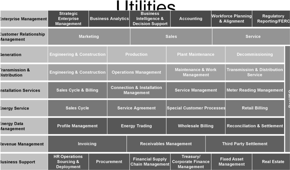 Management Maintenance & Work Management Transmission & Distribution Service stallation Services Sales Cycle & Billing Connection & Installation Management Service Management Meter Reading Management