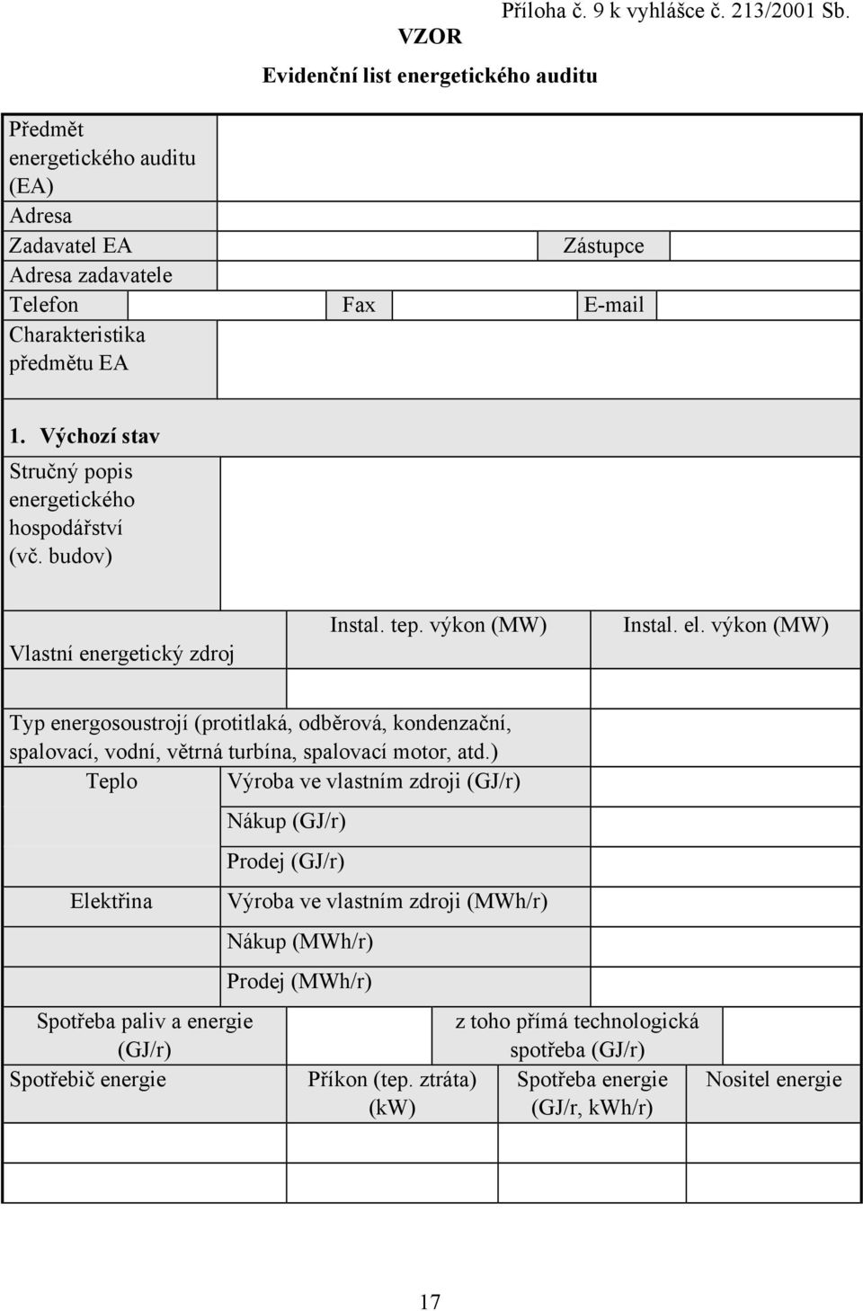 výkon (MW) Typ energosoustrojí (protitlaká, odběrová, kondenzační, spalovací, vodní, větrná turbína, spalovací motor, atd.