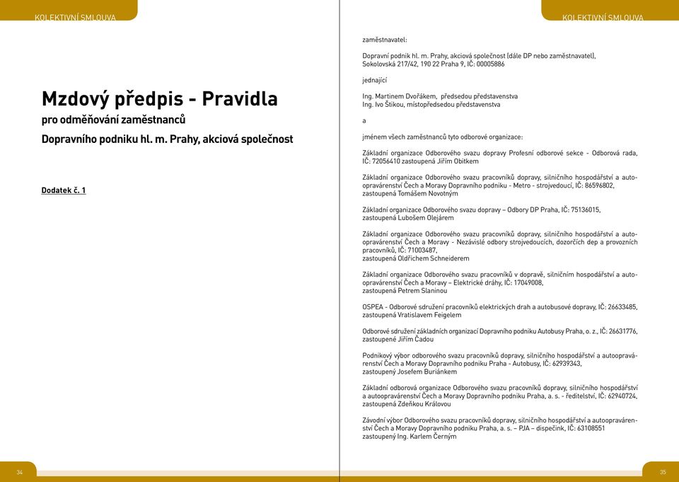 Prahy, akciová společnost Dodatek č. 1 jednající Ing. Martinem Dvořákem, předsedou představenstva Ing.