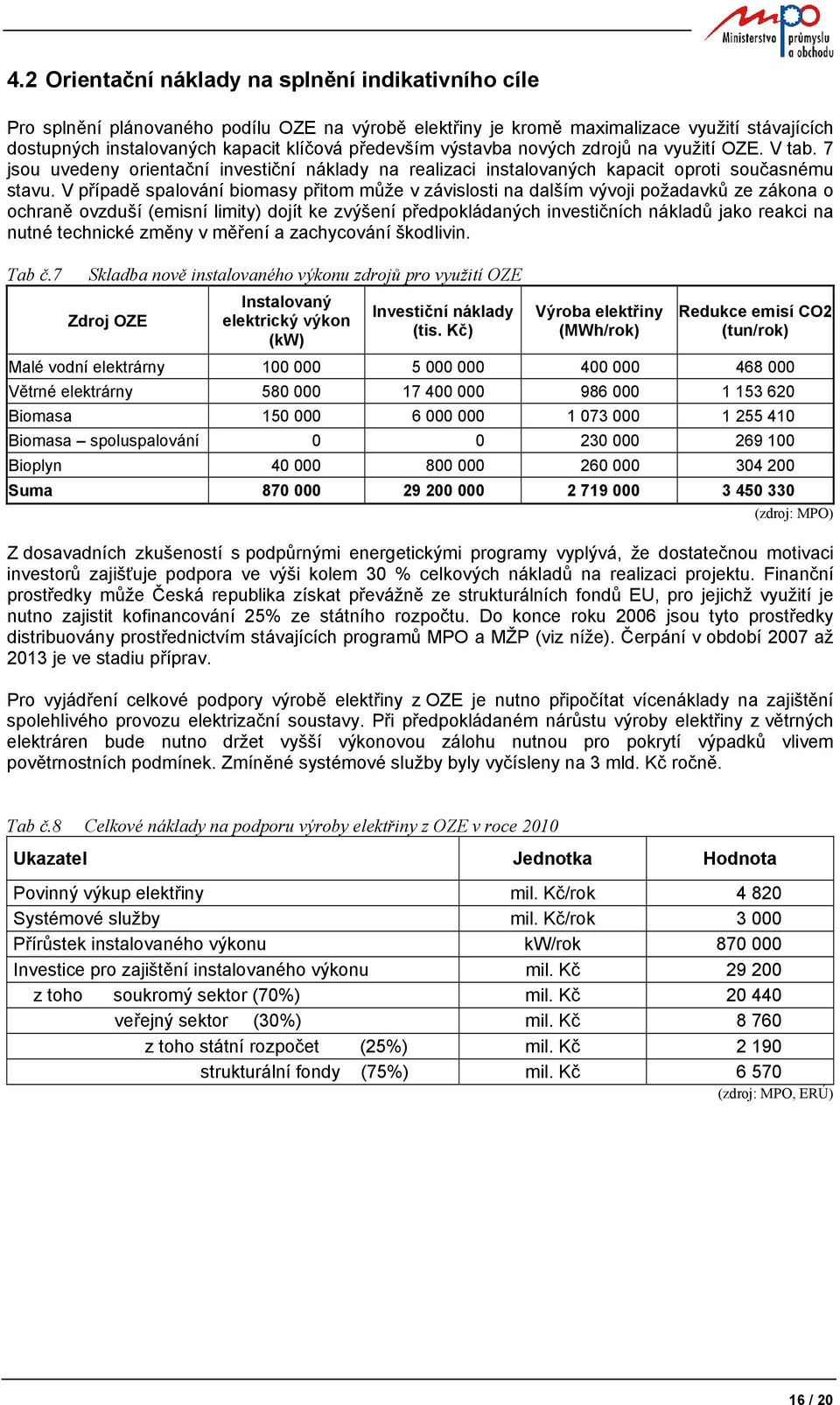 V případě spalování biomasy přitom může v závislosti na dalším vývoji požadavků ze zákona o ochraně ovzduší (emisní limity) dojít ke zvýšení předpokládaných investičních nákladů jako reakci na nutné