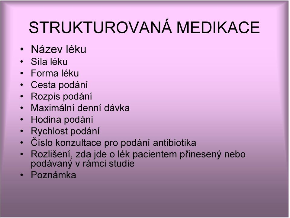 Rychlost podání Číslo konzultace pro podání antibiotika