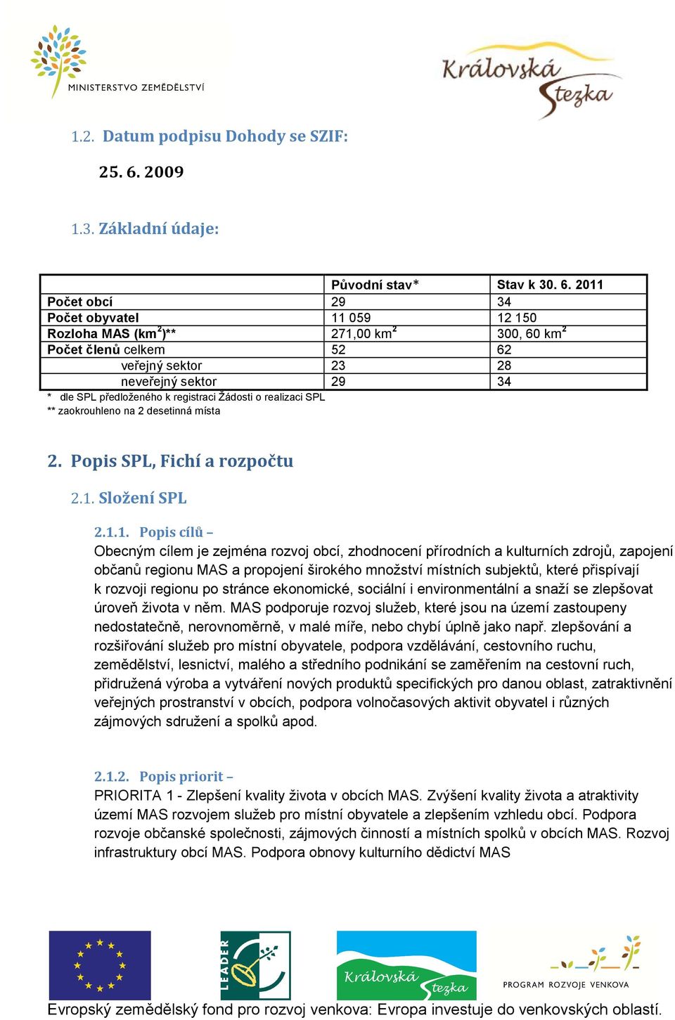 2011 Počet obcí 29 34 Počet obyvatel 11 059 12 150 Rozloha MAS (km 2 )** 271,00 km 2 300, 60 km 2 Počet členů celkem 52 62 veřejný sektor 23 28 neveřejný sektor 29 34 * dle SPL předloženého k