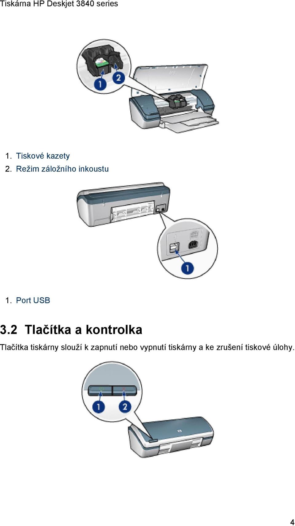 2 Tlačítka a kontrolka Tlačítka tiskárny