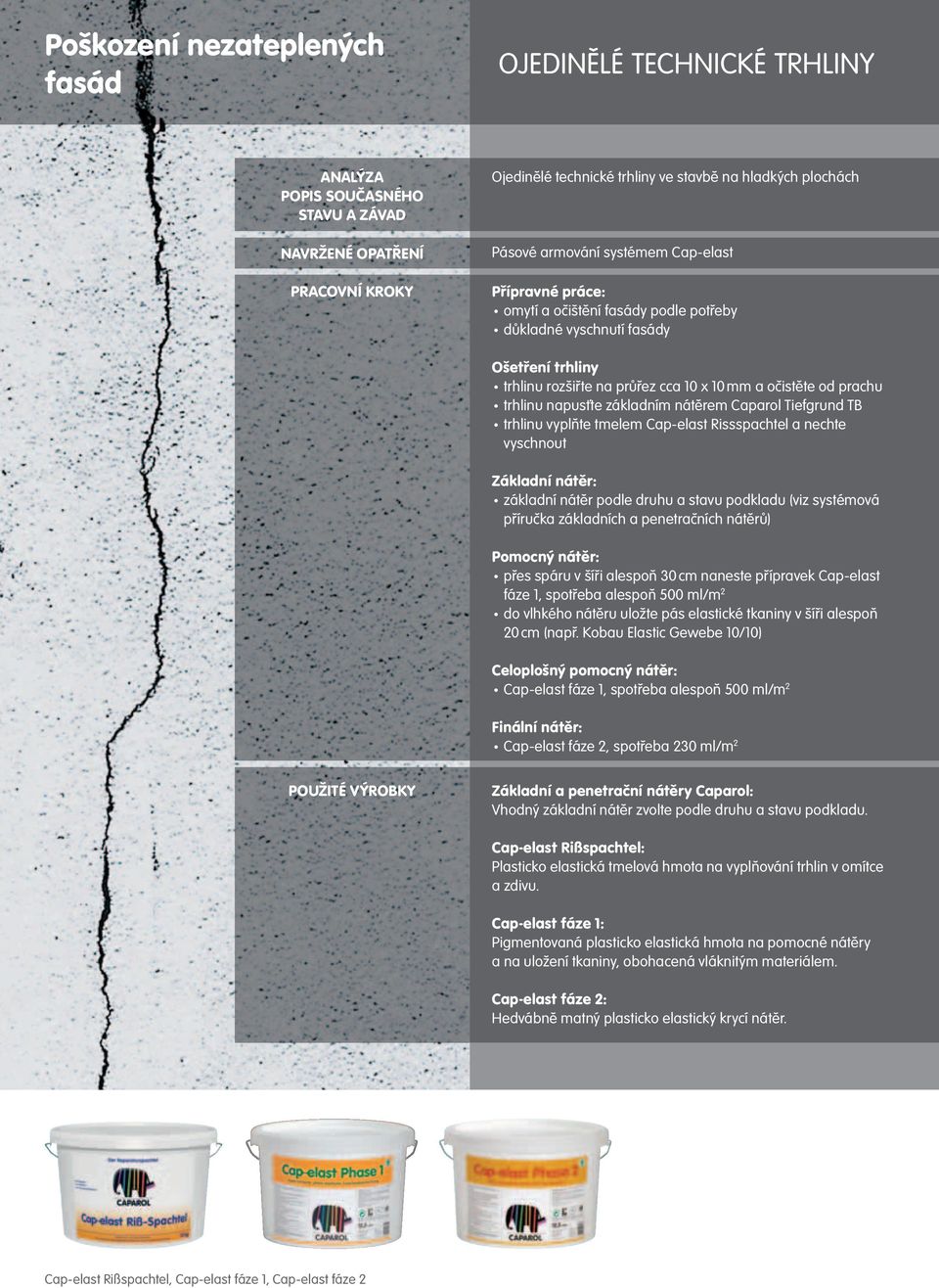 a nechte vyschnout základní nátěr podle druhu a stavu podkladu (viz systémová příručka základních a penetračních nátěrů) Pomocný nátěr: přes spáru v šíři alespoň 30 cm naneste přípravek Cap-elast