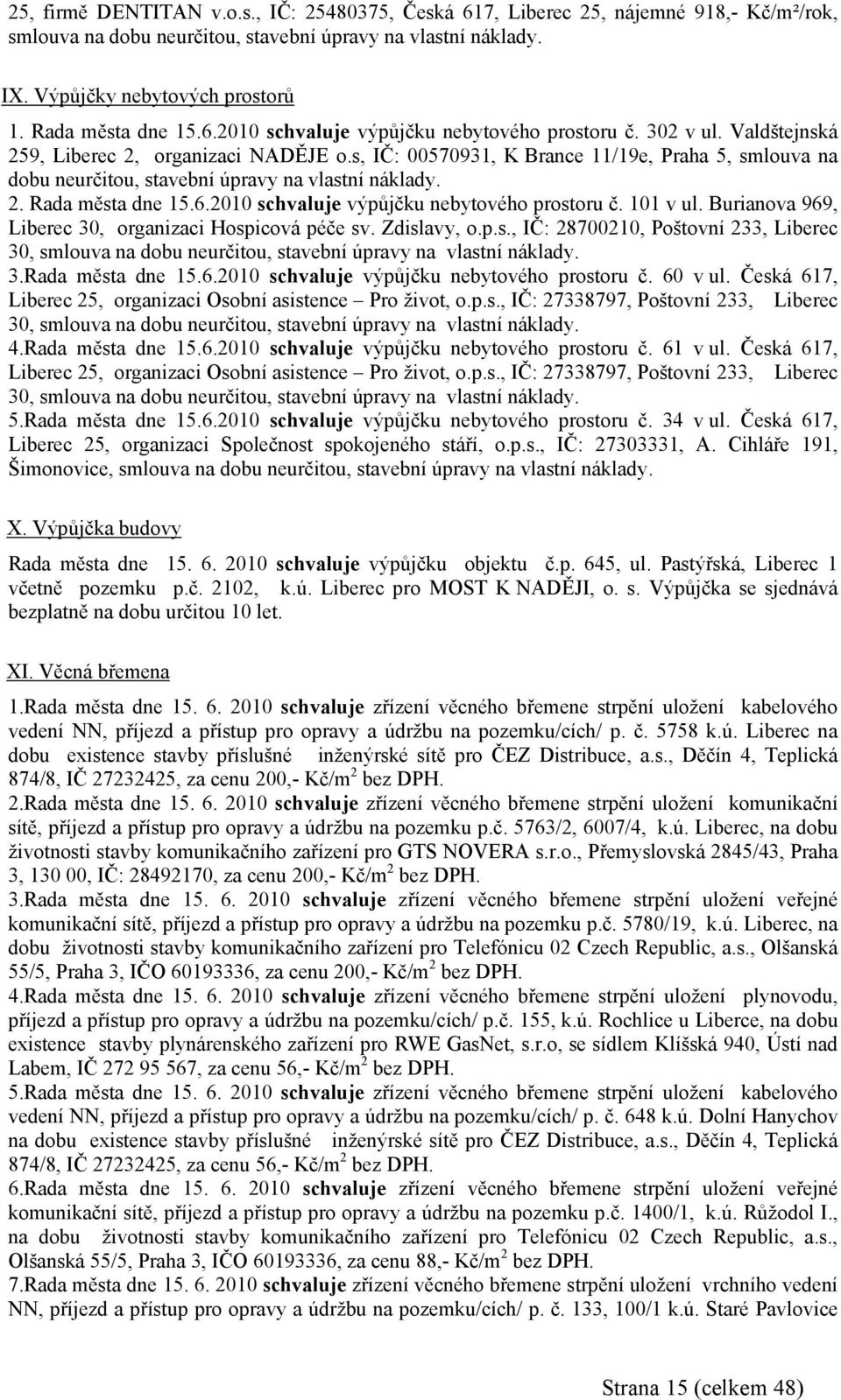 s, IČ: 00570931, K Brance 11/19e, Praha 5, smlouva na dobu neurčitou, stavební úpravy na vlastní náklady. 2. Rada města dne 15.6.2010 výpůjčku nebytového prostoru č. 101 v ul.