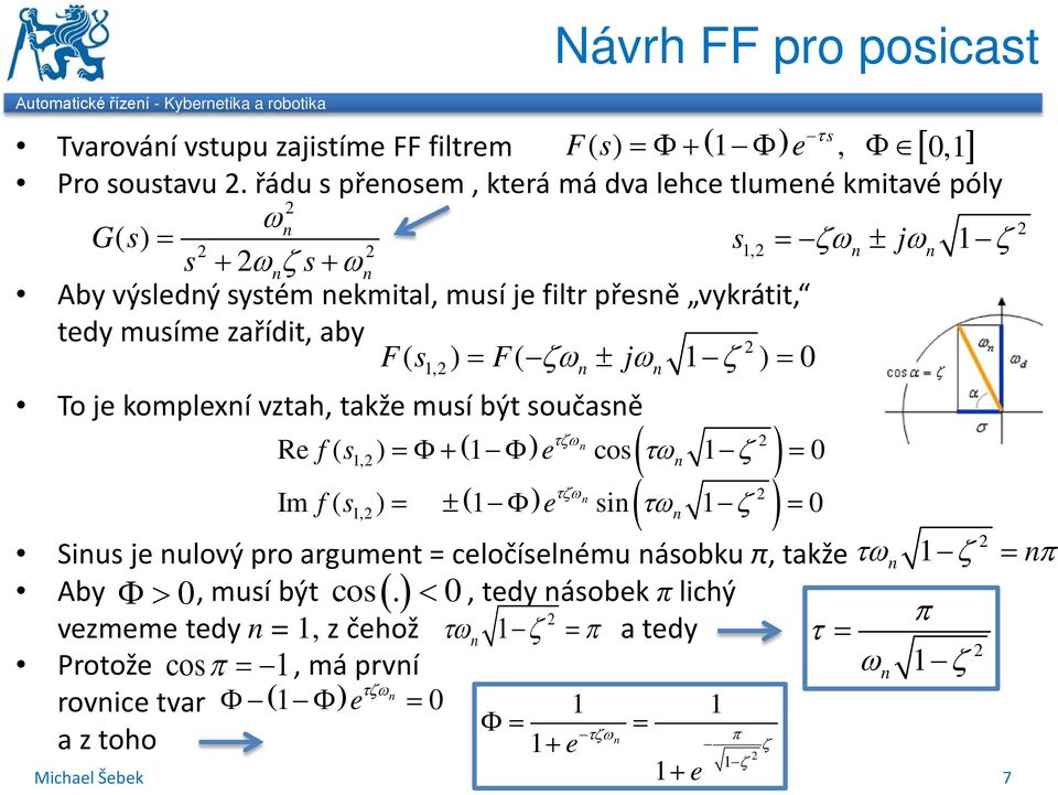 ) = 0 To je komplexí vztah, takže muí být oučaě τζω Re f( ) =Φ+ Φ e co τω ζ = 0,,, ( ) [ ] Siu je ulový pro argumet = celočíelému áobku π, takže τω ζ = π Ab Φ> 0, muí být co