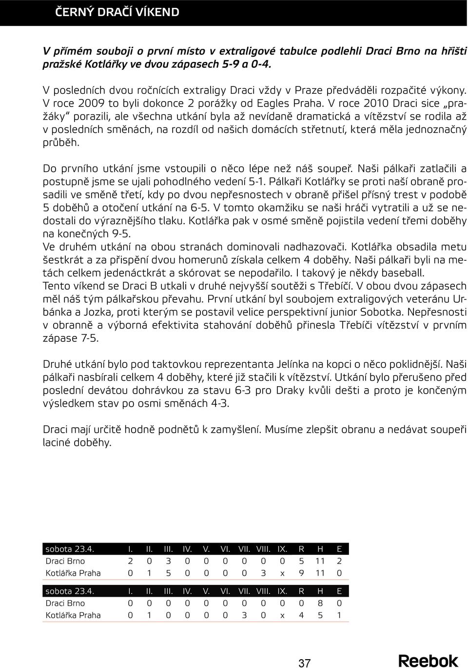 V roce 2010 Draci sice pražáky porazili, ale všechna utkání byla až nevídaně dramatická a vítězství se rodila až v posledních směnách, na rozdíl od našich domácích střetnutí, která měla jednoznačný