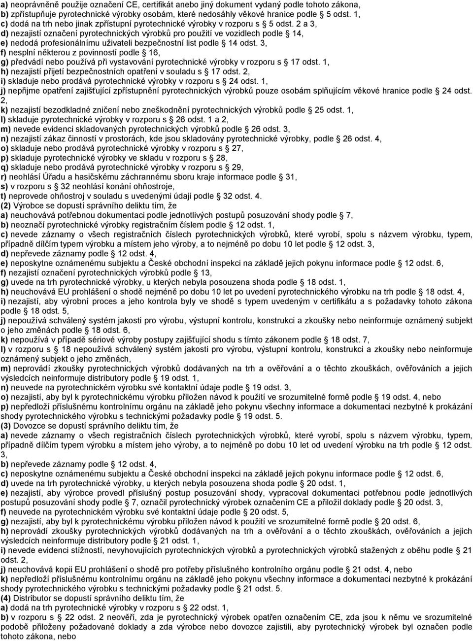 2 a 3, d) nezajistí označení pyrotechnických výrobků pro použití ve vozidlech podle 14, e) nedodá profesionálnímu uživateli bezpečnostní list podle 14 odst.