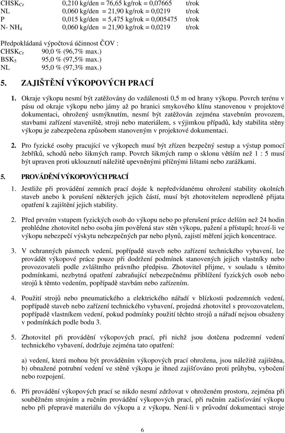 Okraje výkopu nesmí být zatěžovány do vzdálenosti 0,5 m od hrany výkopu.