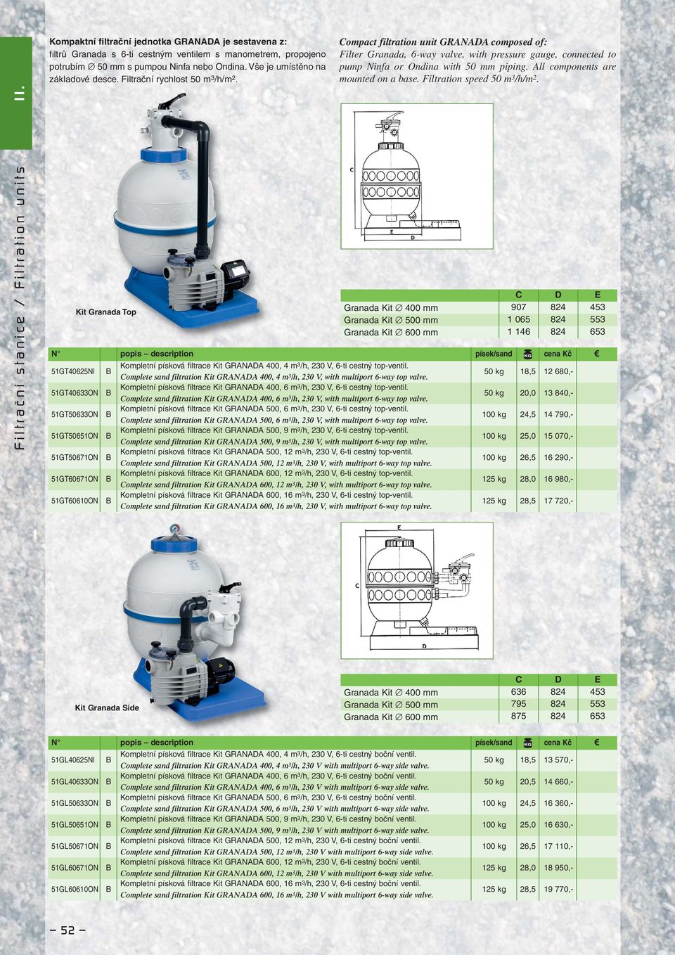 Kit Granada Top Compact filtration unit GRANADA composed of: Filter Granada, 6-way valve, with pressure gauge, connected to pump Ninfa or Ondina with 50 mm piping.