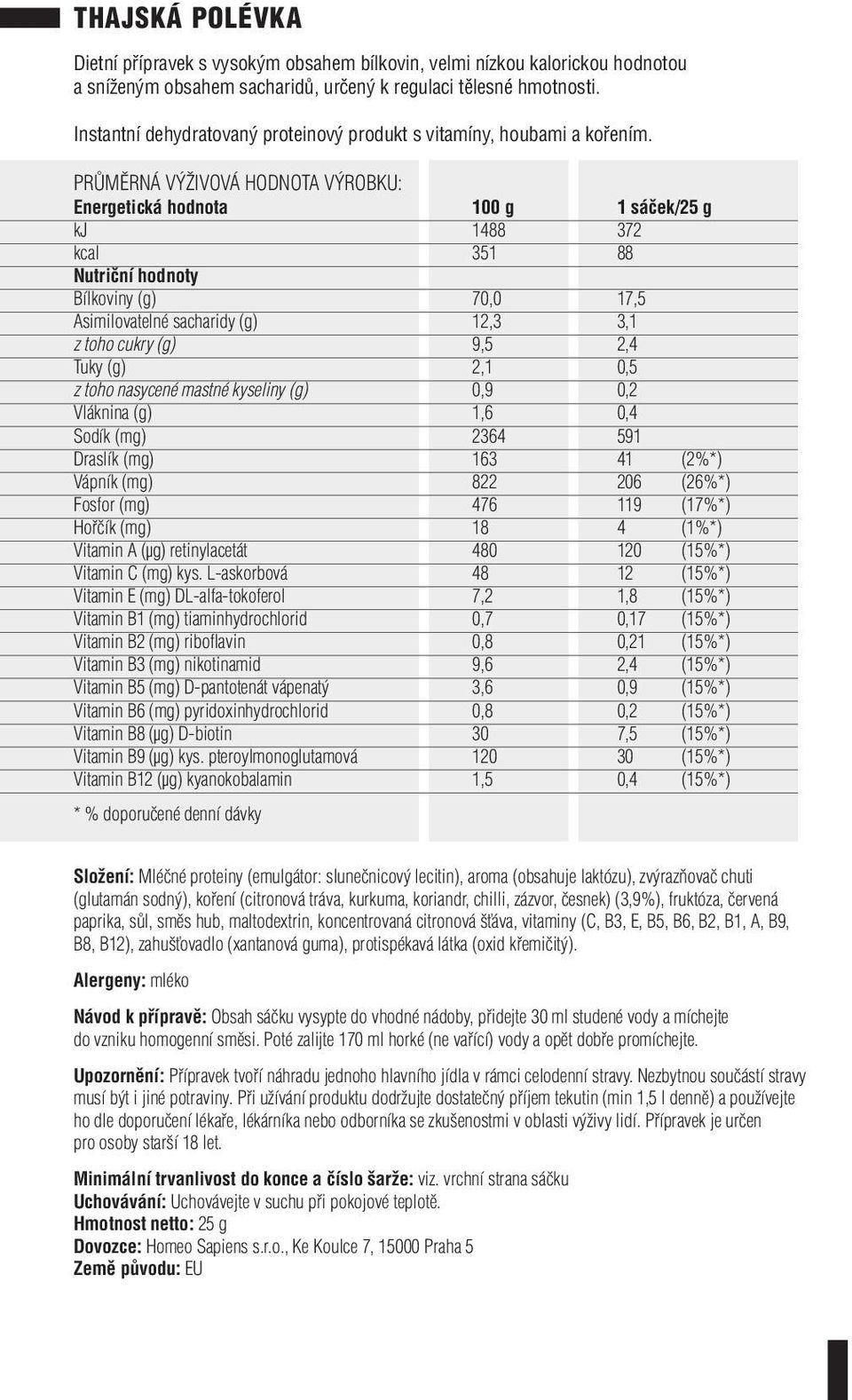 (mg) 2364 591 Draslík (mg) 163 41 (2%*) Vápník (mg) 822 206 (26%*) Fosfor (mg) 476 119 (17%*) Hořčík (mg) 18 4 (1%*) Vitamin A (µg) retinylacetát 480 120 (15%*) Vitamin C (mg) kys.