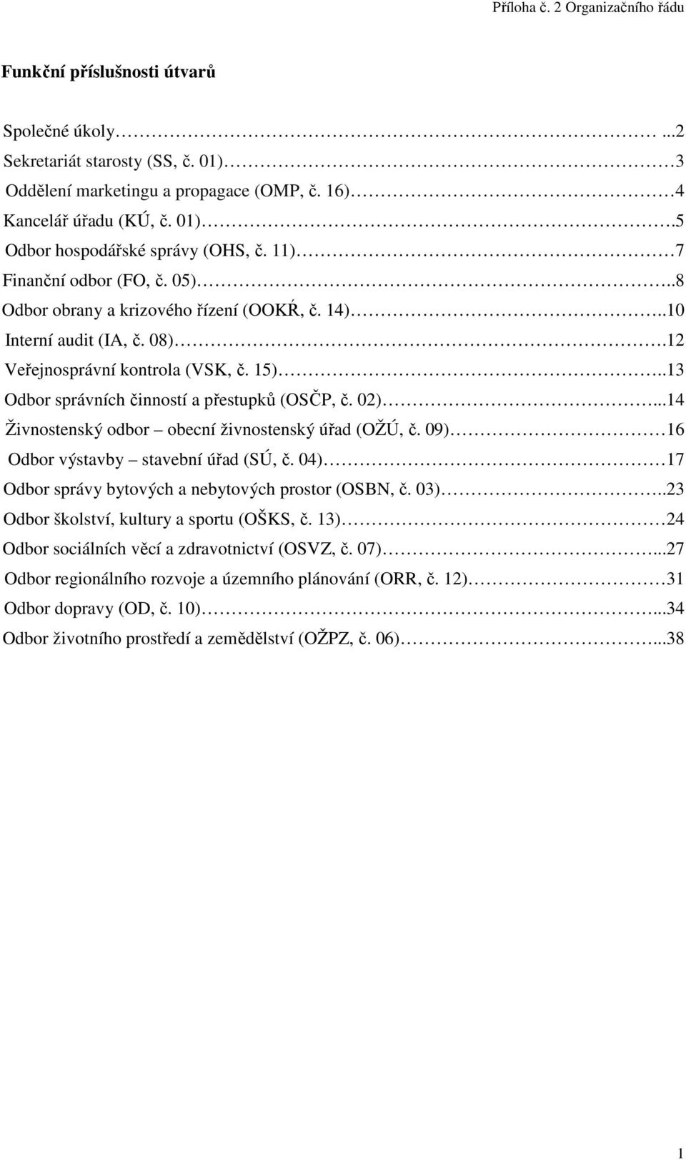 .13 Odbor správních činností a přestupků (OSČP, č. 02)...14 Živnostenský odbor obecní živnostenský úřad (OŽÚ, č. 09) 16 Odbor výstavby stavební úřad (SÚ, č.