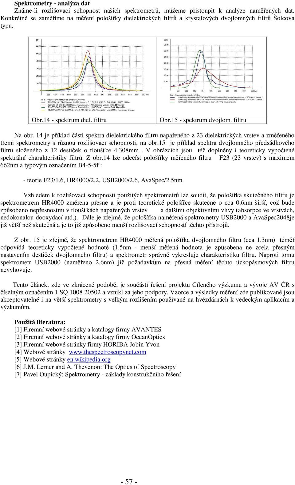 14 je příklad části spektra dielektrického filtru napařeného z 23 dielektrických vrstev a změřeného třemi spektrometry s různou rozlišovací schopností, na obr.