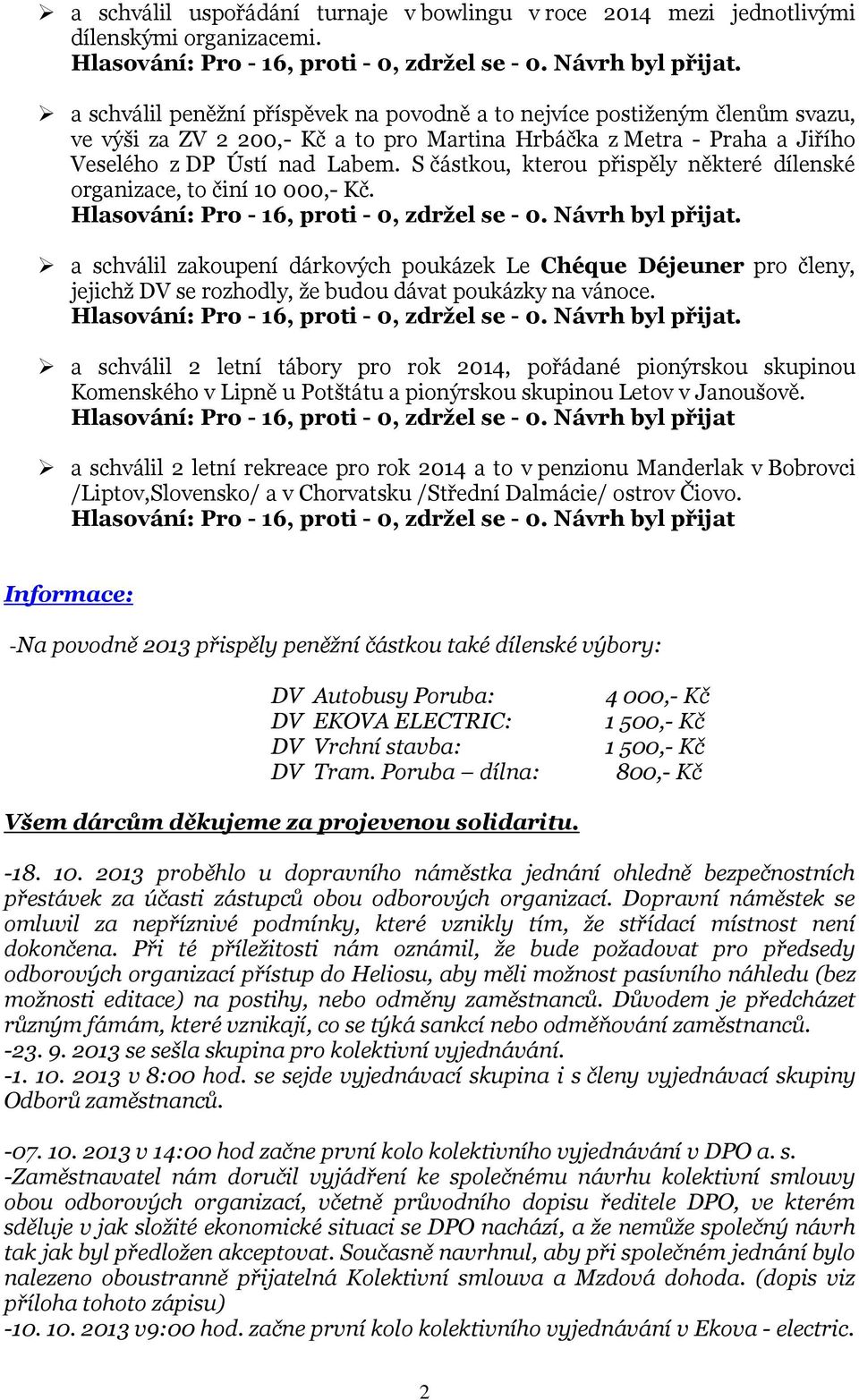 S částkou, kterou přispěly některé dílenské organizace, to činí 10 000,- Kč.