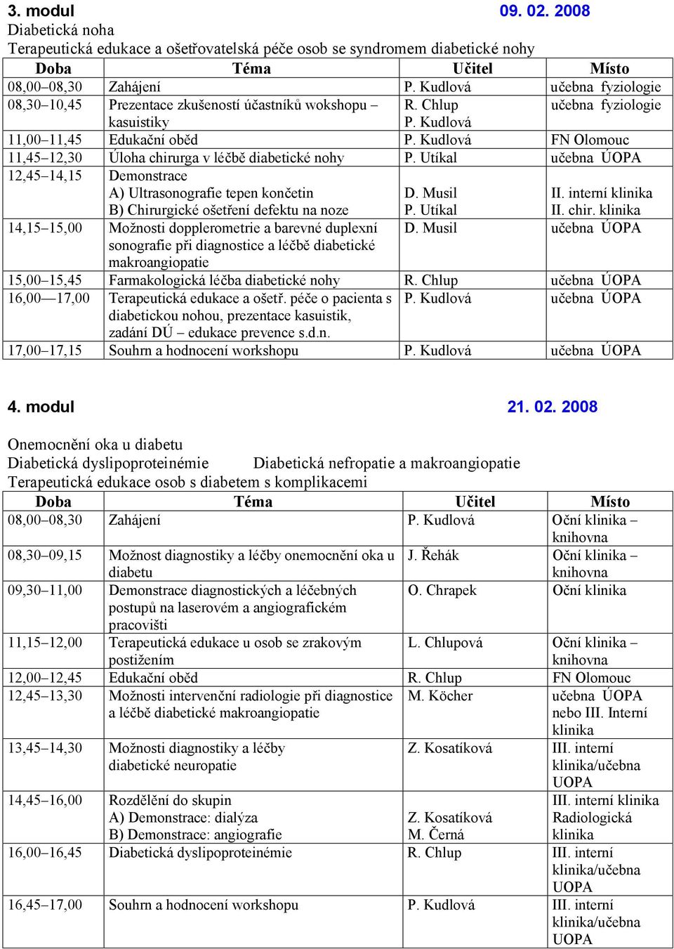 Utíkal 12,45 14,15 Demonstrace A) Ultrasonografie tepen končetin B) Chirurgické ošetření defektu na noze 14,15 15,00 Možnosti dopplerometrie a barevné duplexní sonografie při diagnostice a léčbě