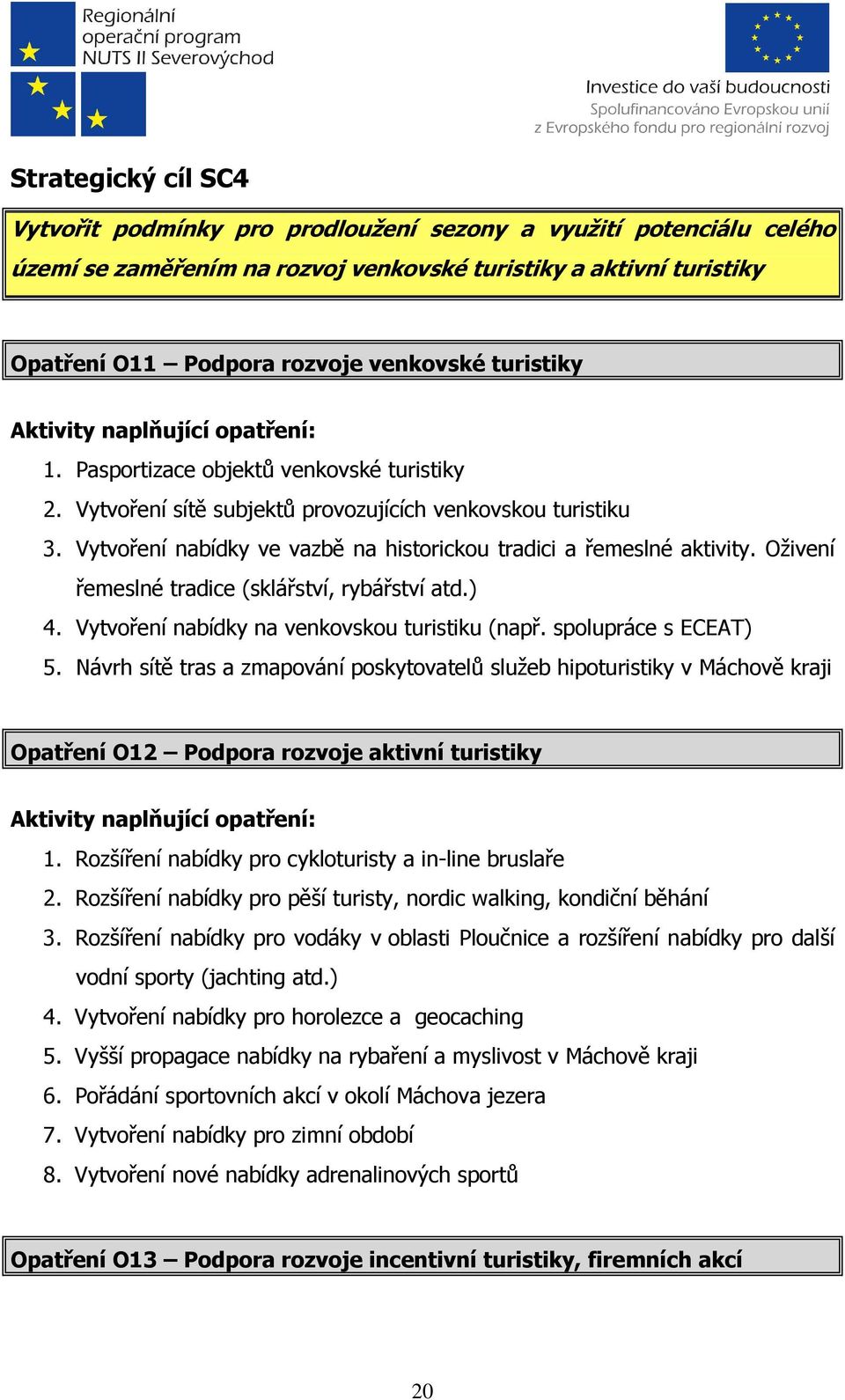 Vytvoření nabídky ve vazbě na historickou tradici a řemeslné aktivity. Oživení řemeslné tradice (sklářství, rybářství atd.) 4. Vytvoření nabídky na venkovskou turistiku (např. spolupráce s ECEAT) 5.