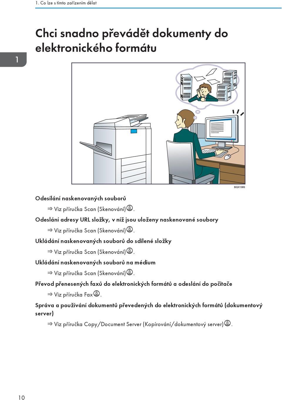 Ukládání naskenovaných souborů do sdílené složky Viz příručka Scan (Skenování). Ukládání naskenovaných souborů na médium Viz příručka Scan (Skenování).