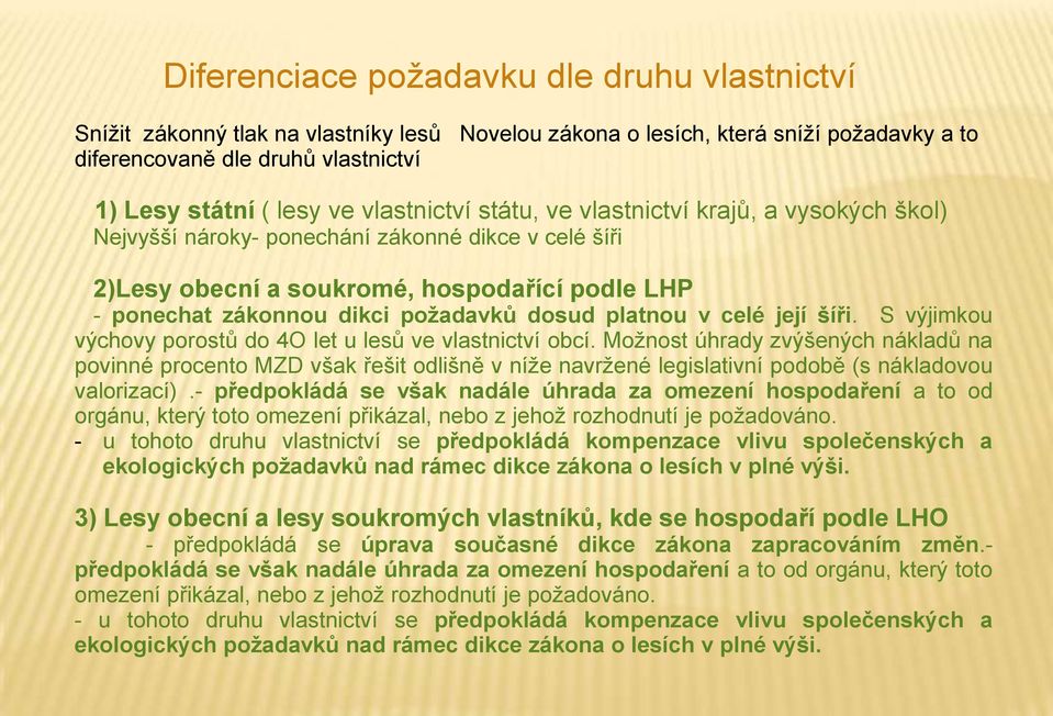 dosud platnou v celé její šíři. S výjimkou výchovy porostů do 4O let u lesů ve vlastnictví obcí.