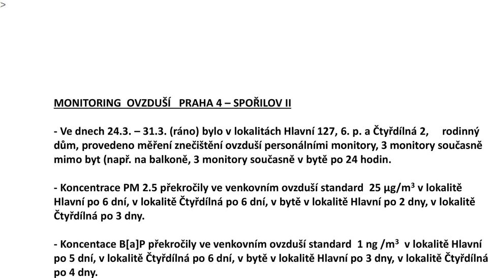 na balkoně, 3 monitory současně v bytě po 24 hodin. - Koncentrace PM 2.