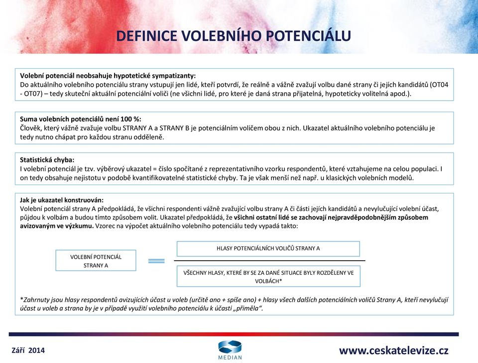 Ukazatel aktuálního volebního potenciálu je tedy nutno chápat pro každou stranu odděleně. Statistická chyba: I volební potenciál je tzv.