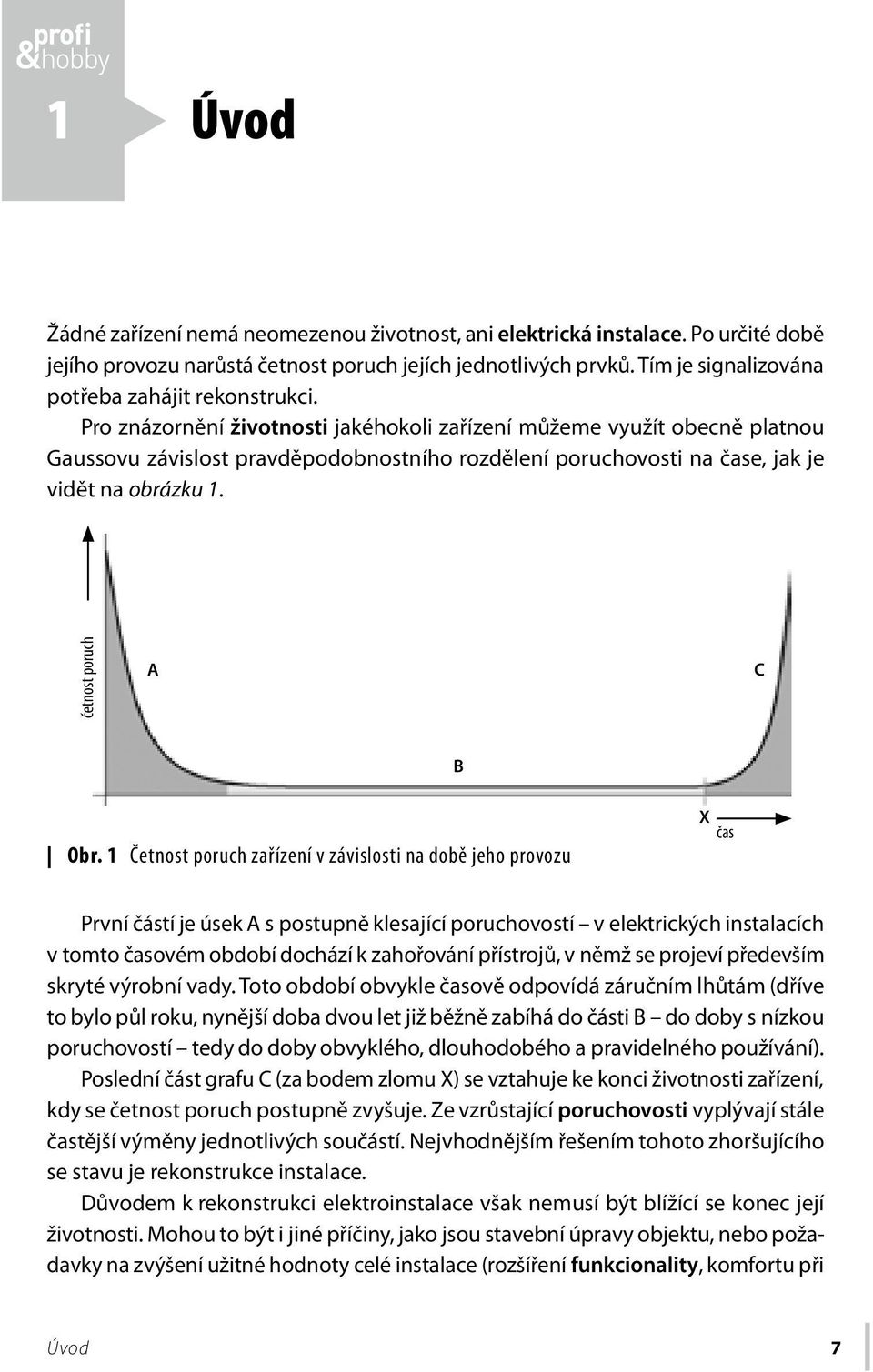 Pro znázornění životnosti jakéhokoli zařízení můžeme využít obecně platnou Gaussovu závislost pravděpodobnostního rozdělení poruchovosti na čase, jak je vidět na obrázku 1. četnost poruch A C B Obr.