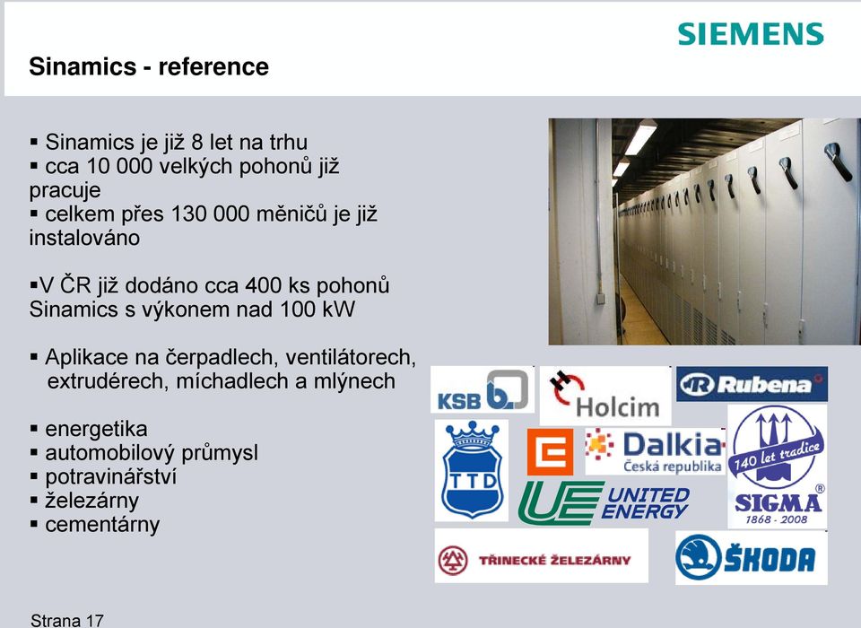 Sinamics s výkonem nad 100 kw Aplikace na čerpadlech, ventilátorech, extrudérech,