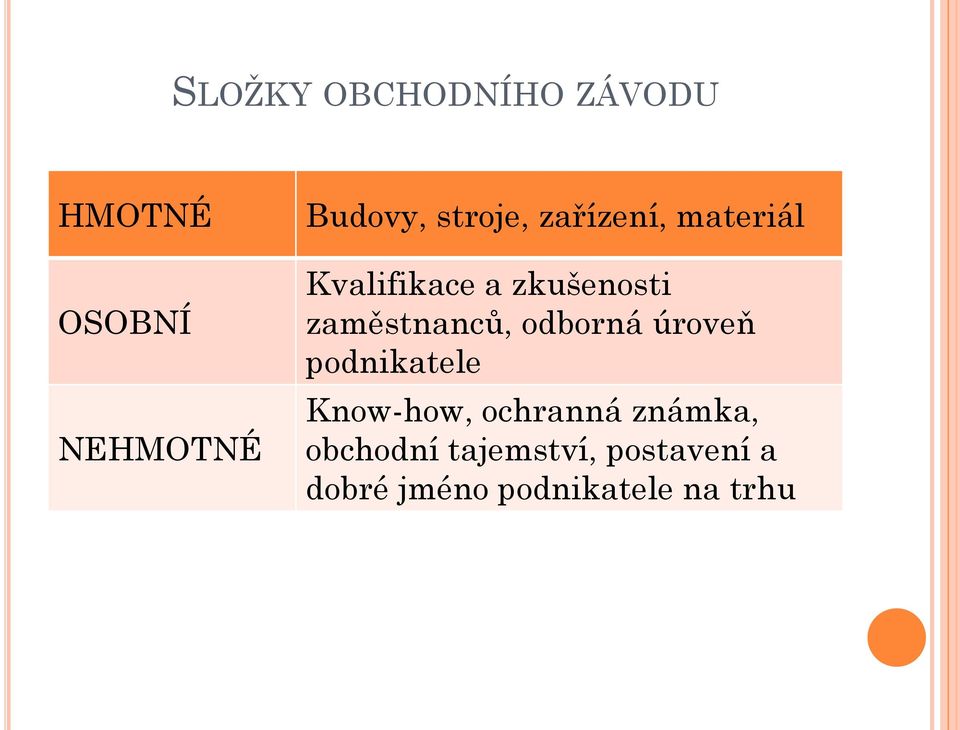 zaměstnanců, odborná úroveň podnikatele Know-how, ochranná