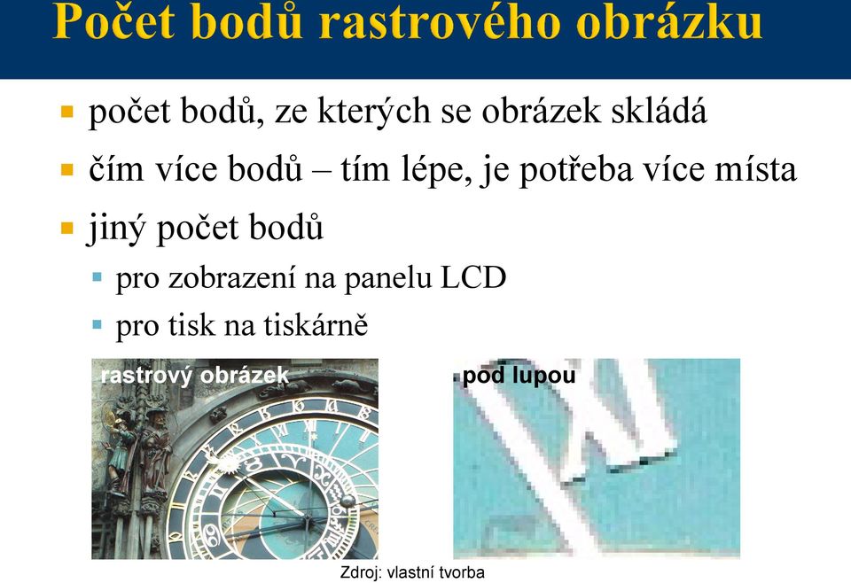 bodů pro zobrazení na panelu LCD pro tisk na