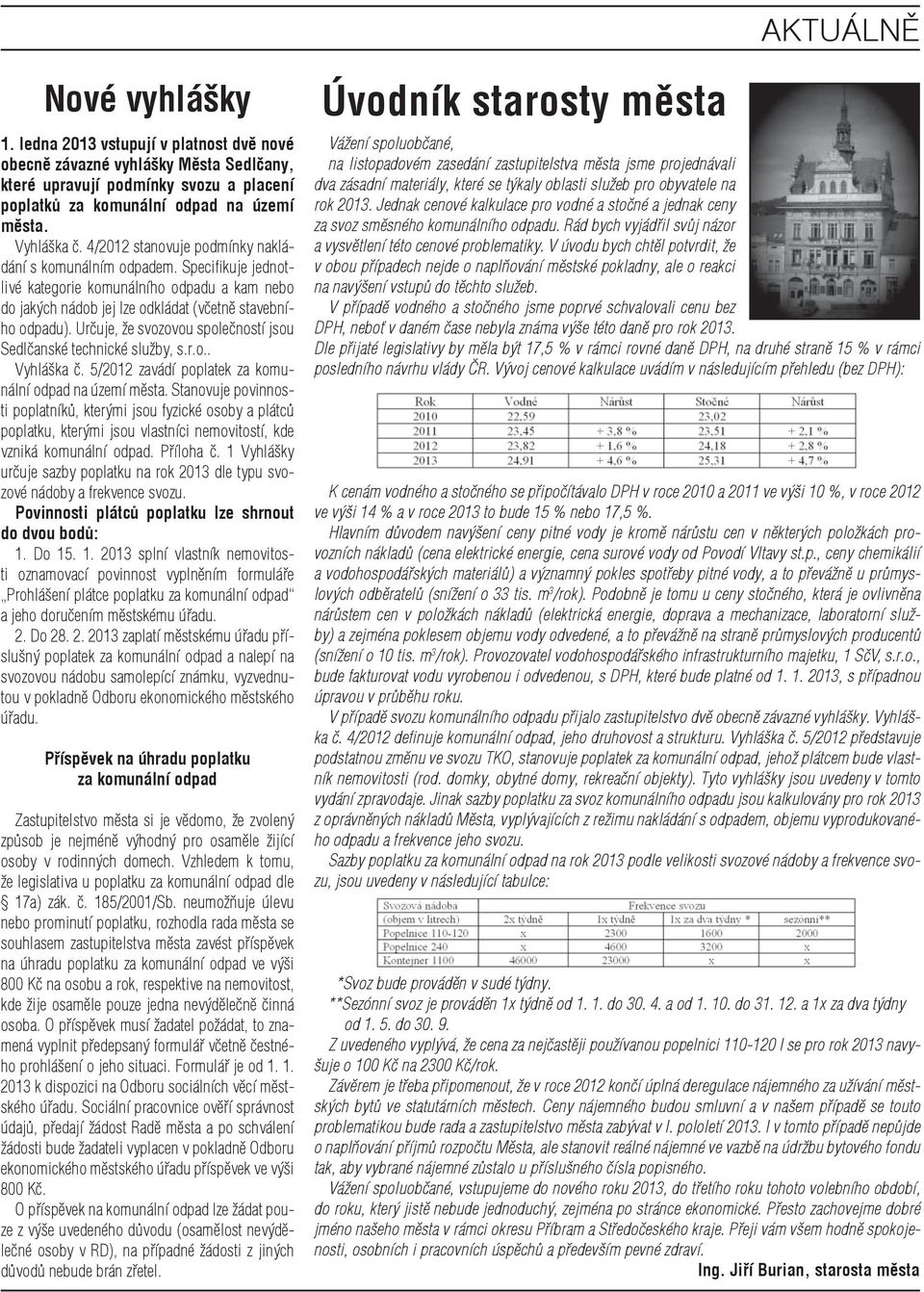 Určuje, že svozovou společností jsou Sedlčanské technické služby, s.r.o.. Vyhláška č. 5/2012 zavádí poplatek za komunální odpad na území města.