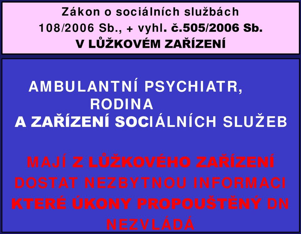 V LŮŽKOVÉM ZAŘÍZENÍ AMBULANTNÍ PSYCHIATR, RODINA A