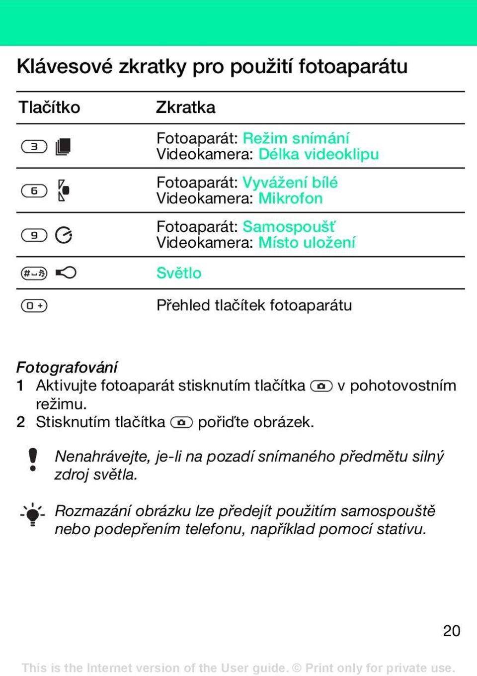 Aktivujte fotoaparát stisknutím tlačítka v pohotovostním režimu. 2 Stisknutím tlačítka pořiďte obrázek.