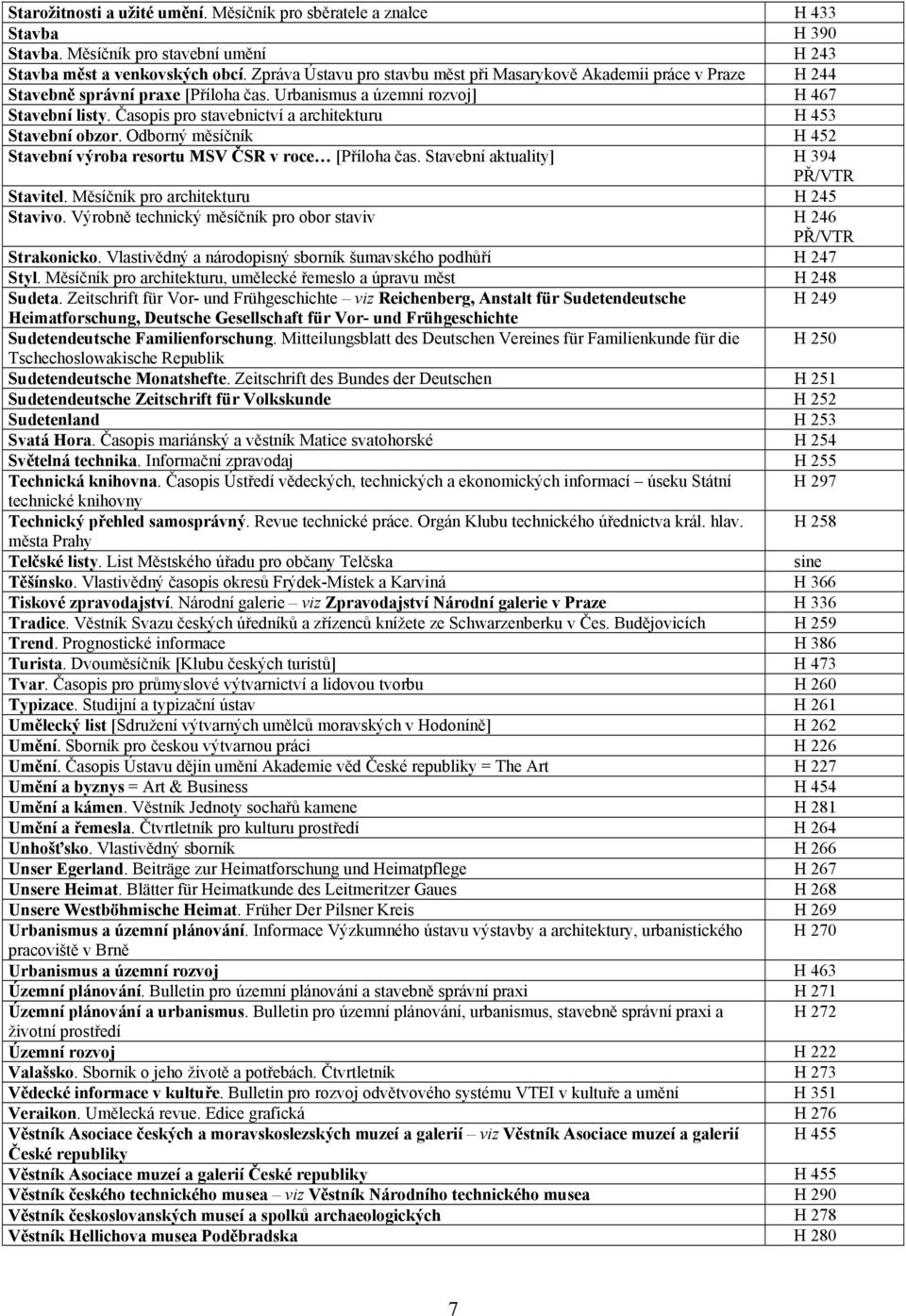 Časopis pro stavebnictví a architekturu H 453 Stavební obzor. Odborný měsíčník H 452 Stavební výroba resortu MSV ČSR v roce [Příloha čas. Stavební aktuality] H 394 PŘ/VTR Stavitel.