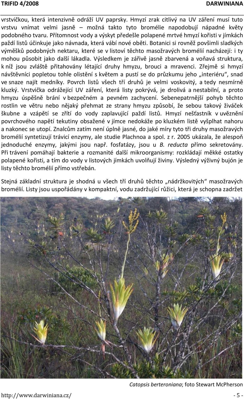 Botanici si rovněž povšimli sladkých výměšků podobných nektaru, které se v listoví těchto masožravých bromélií nacházejí: i ty mohou působit jako další lákadla.