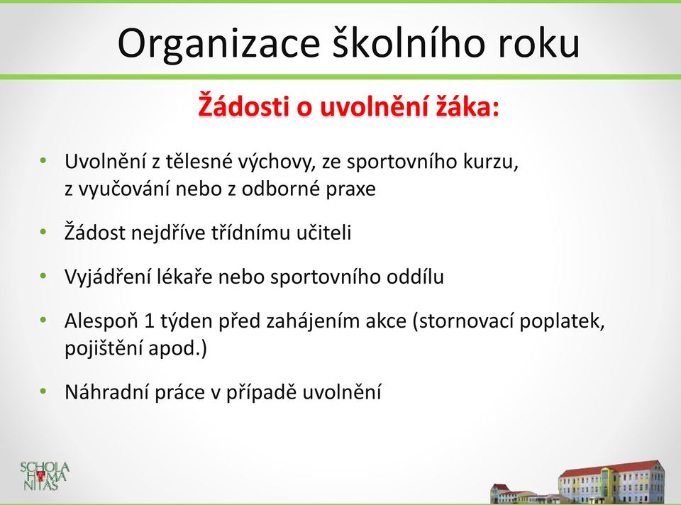 třídnímu učiteli Vyjádření lékaře nebo sportovního oddílu Alespoň 1 týden před