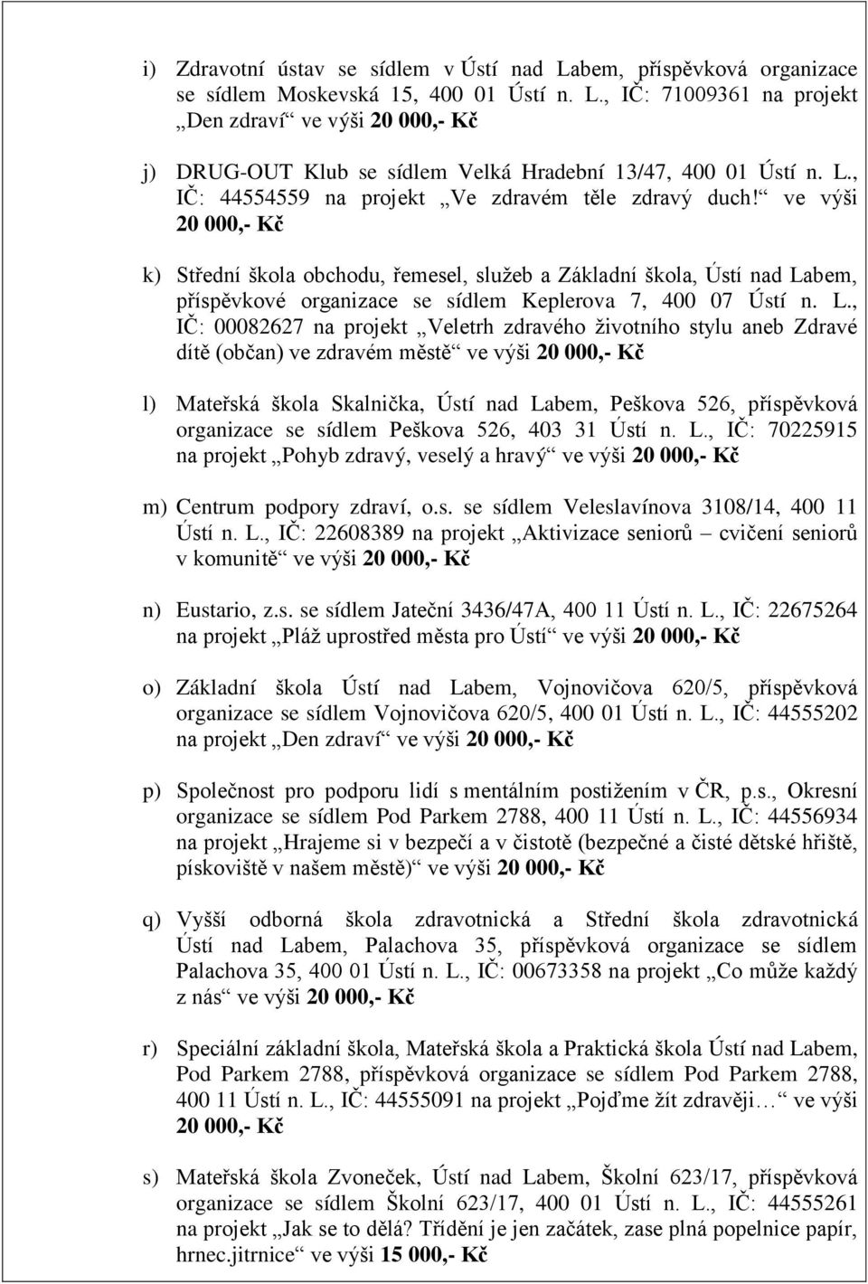 ve výši k) Střední škola obchodu, řemesel, služeb a Základní škola, Ústí nad La