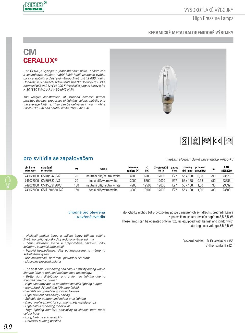 Dodávají se v barvách světla teple bílé 830 (3 000 K) a neutrální bílé 942 N (4 200 K).Vynikající podání barev s > 80 (830 ) a > 90 (942 N).