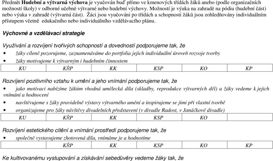 Žáci jsou vyučováni po třídách a schopnosti žáků jsou zohledňovány individuálním přístupem včetně edukačního nebo individuálního vzdělávacího plánu.