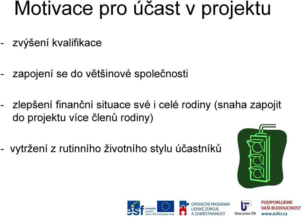 situace své i celé rodiny (snaha zapojit do projektu více