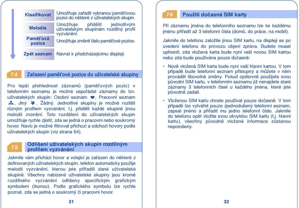 Zafiazení pamûèové pozice do uživatelské skupiny Pro lepší pfiehlednost záznamû (pamûèových pozic) v telefonním seznamu je možné uspofiádat záznamy do tzv.