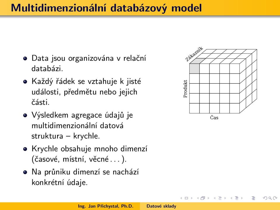 Výsledkem agregace údajů je multidimenzionální datová struktura krychle.