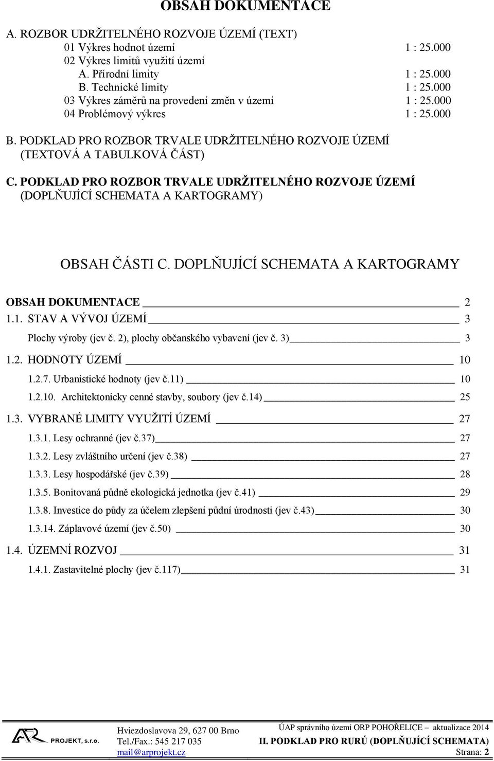 PODKLAD PRO ROZBOR TRVALE UDRŽITELNÉHO ROZVOJE ÚZEMÍ (DOPLŇUJÍCÍ SCHEMATA A KARTOGRAMY) OBSAH ČÁSTI C. DOPLŇUJÍCÍ SCHEMATA A KARTOGRAMY OBSAH DOKUMENTACE 2 1.