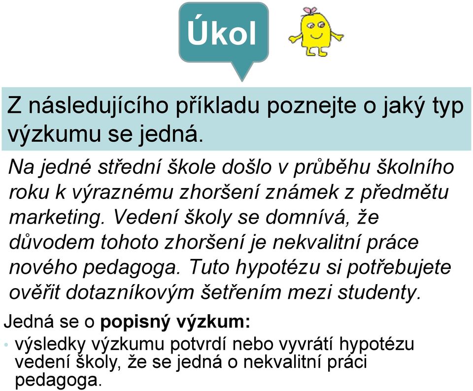 Vedení školy se domnívá, že důvodem tohoto zhoršení je nekvalitní práce nového pedagoga.