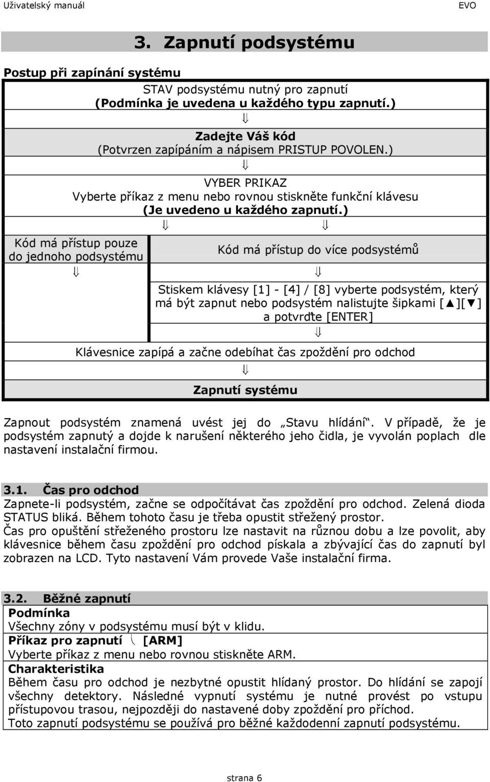 ) Kód má přístup pouze do jednoho podsystému Kód má přístup do více podsystémů Stiskem klávesy [1] - [4] / [8] vyberte podsystém, který má být zapnut nebo podsystém nalistujte šipkami [ ][ ] a